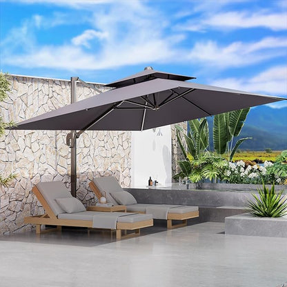 10' X 13' Outdoor Patio Umbrella Large Rectangle Cantilever Umbrella Heavy Duty 360°Rotation Offset Umbrella for Garden Deck Pool Patio,Grey