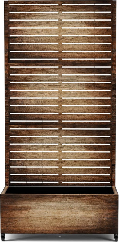 Raised Garden Bed with Trellis and Wheels,73"x35"x16" Metal Raised Garden Bed,Vintage Wood Finish Metal Planter with Climbing Trellis for Vines & Vegetables