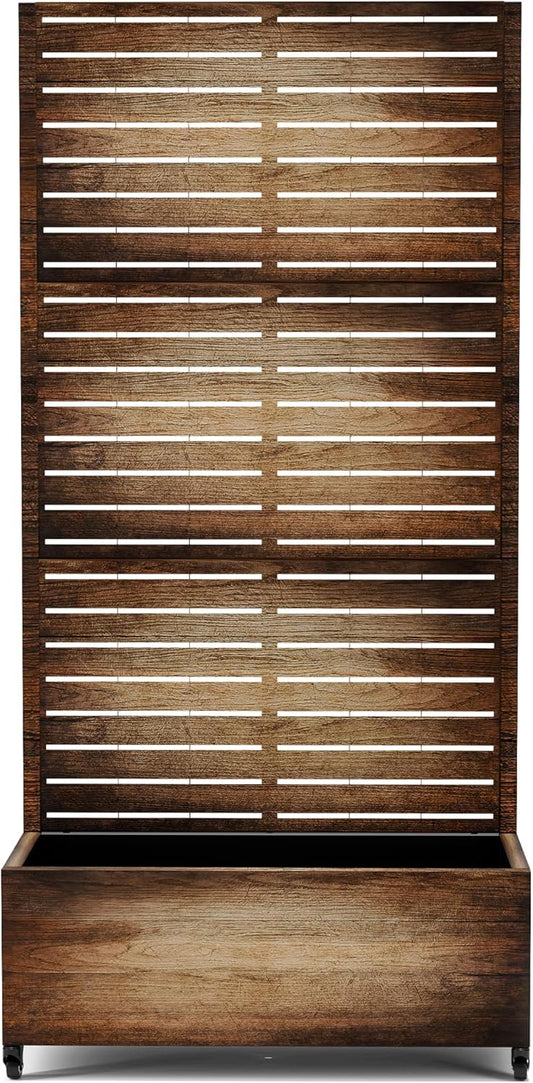 Raised Garden Bed with Trellis and Wheels,73"x35"x16" Metal Raised Garden Bed,Vintage Wood Finish Metal Planter with Climbing Trellis for Vines & Vegetables