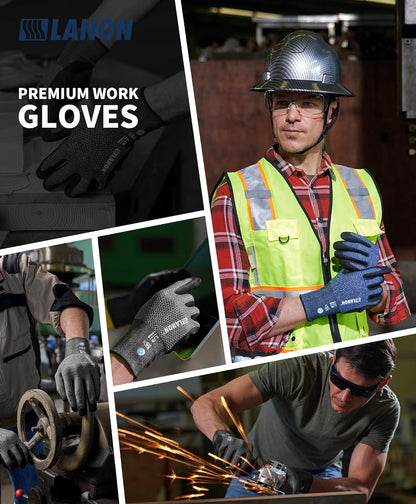 LANON Gardening Gloves for Men Women, 2 Pairs Nitrile Coated Garden Gloves with Grip, Breathable B.COMB AIR Technique, Dusty Olive & Bluebird, Medium