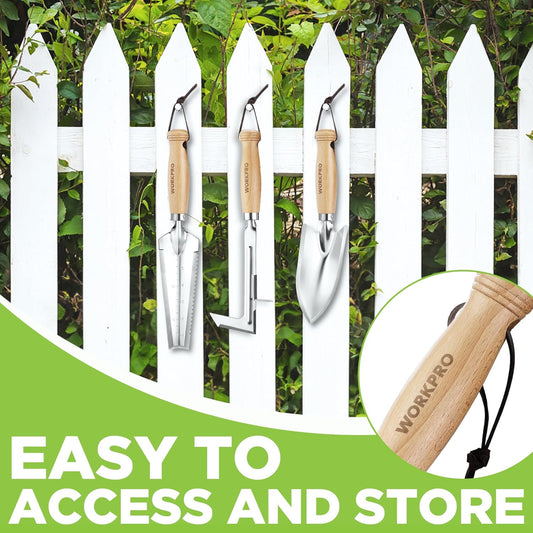 WORKPRO Garden Tool Set, 3 Pcs Gardening Hand Tools with Wood Handle, Weed Puller, Crack Weeder, Hand Trowel, for Planting, Digging, Weeding, Ideal Gardening for Women & Men