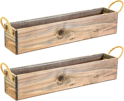 20" Rectangular Rustic Wood Planter with Handle and Plastic Liner l Rustic Barn Wood l Country Style, Home and Wedding Decorations, Garden Ornaments (20x4 w Handle Set of 2, Natural)
