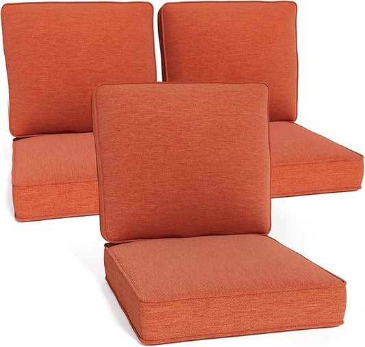 Outdoor Chair Cushions 23" x 24" x 4", Patio Deep Seat Replacement Cushions Set with Zippered Removable Cover, Weather-Resistant Olefin Fabric for Garden Chair Sofa Couch, Set of 3, Red