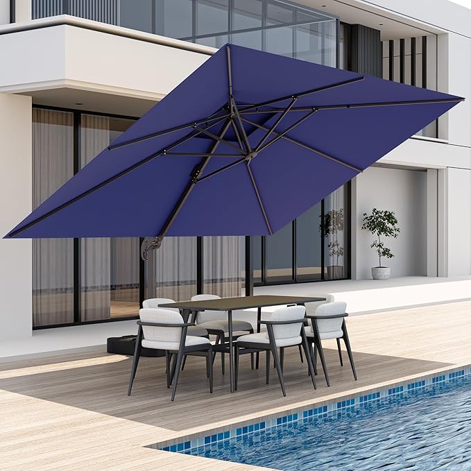 9x12 FT Patio Umbrella, Large Cantilever Rectangular Double Top Heavy Duty Offset Umbrellas with 360° Rotation, Outdoor shade for Garden Deck Pool, Navy