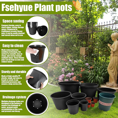 15 Gallon Nursery Pots Plastic Container Injection Molded Pot for Plants Flexible with Drainage Holes Suitable for Plants Soil Growers or Hydroponics Black 10 Pcs