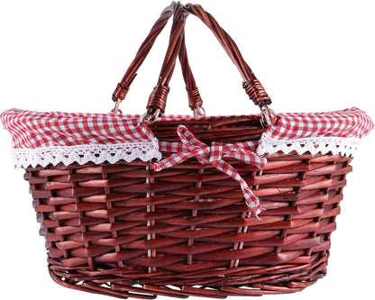 KINJOEK Wicker Woven Basket, Multipurpose Natural Willow Basket with Handle Premium Linen Cotton Cloth Lining for Storage and Decoration