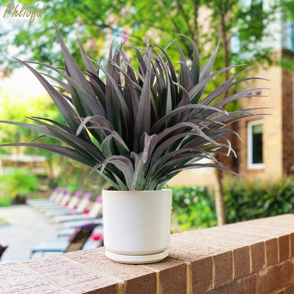 32 Pcs Artificial Grass Fake Plants 17.3in Outdoor Plants UV Resistant Faux Greenery Stems Fake Grass for Home Window Garden Office Patio Pathway Front Porch Halloween Décor Green & Black