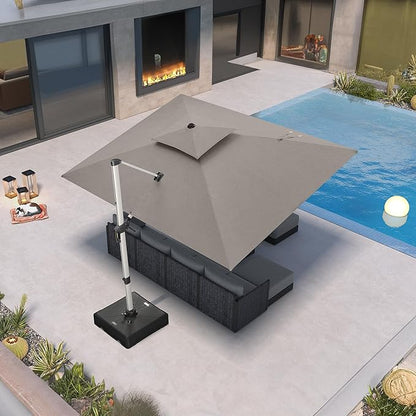 PURPLE LEAF 9' X 12' Cantilever Outdoor Patio Umbrella Large Heavy Duty 360° Rotation Double Top Offset Rectangular Umbrellas for Backyard Deck Pool, Cast Ash