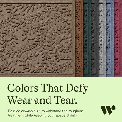 WaterHog Indoor/Outdoor Use Door Mat, 3' x 5', Made in USA, Welcome Mat for Front Door, Durable, Water-Trapping Floor Rug, Decorative, Skid-Resistant Entryway, Boxwood Collection, Khaki/Camel