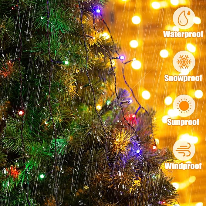 LitHome 100 LED Solar Christmas String Lights Outdoor, 33FT 34Colors Solar/USB String Lights Waterproof with Remote, 102 Modes Color Changing Christmas Light Dimmable for Xmas Tree Party Indoor Decor