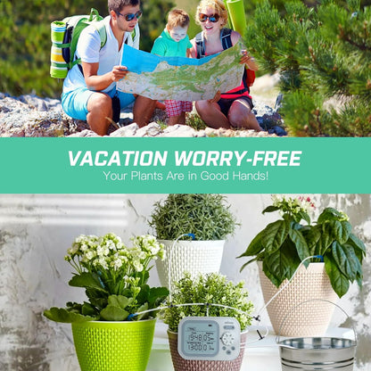 Automatic Plant Waterer Self Watering System Indoor for 15 Potted Plants Pack of 2, Auto Drip Irrigation Kit Programmable Water Timer w Smart Humidity Detection