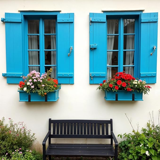 2 Pcs Window Box Brackets, Adjustable Window Planter Box Brackets, Heavy Duty Iron Flower Box Brackets for Railings, with Enhanced Bottom Support - Perfect for Balconies, Fences, Gardens