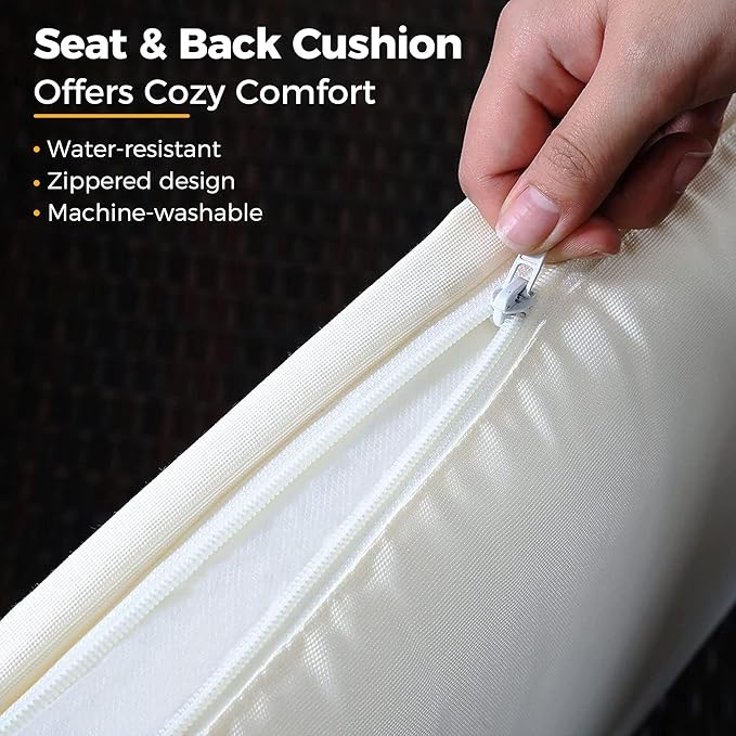 Wisteria Lane Patio Furniture Set, 7 Piece Outdoor Dining Sectional Sofa with Dining Table and Chair, All Weather Wicker Conversation Set with Ottoman, Ivory