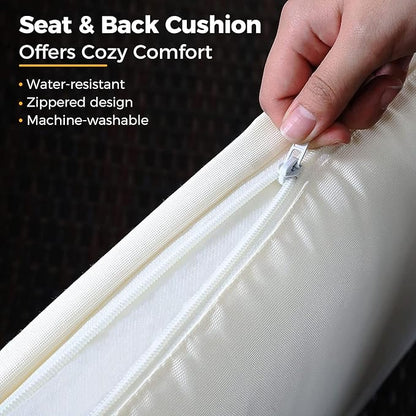 Wisteria Lane Patio Furniture Set, 7 Piece Outdoor Dining Sectional Sofa with Dining Table and Chair, All Weather Wicker Conversation Set with Ottoman, Ivory