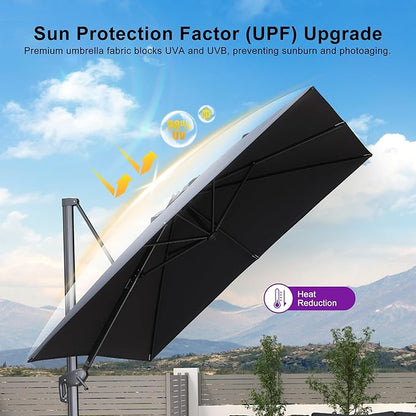 PURPLE LEAF 9 FT Cantilever Patio Umbrella Outdoor Aluminum Offset Square Umbrella with 3 Years Fade Resistance Recycled Fabric and 360-degree Rotation for Deck Pool Garden, Graphite Grey