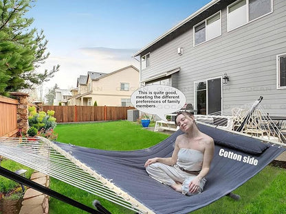Double Hammock with Quilted Fabric and Spreader Bars,Longer and Sturdier,Quality Hammocks for Outdoor Indoor Patio Yard