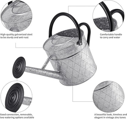 1.75 Gallon Outdoor Galvanized Metal Watering Can for Garden Plants, Vintage Zinc Watering Can with Removable Spray Spout, Ideal for Outdoor Use (Silver)
