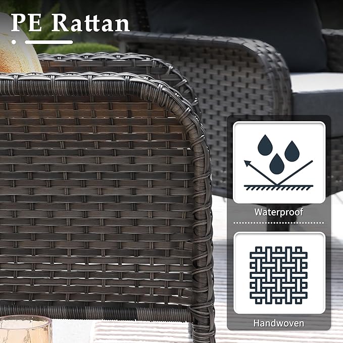 2 Pack Wicker Patio Furniture Chairs,Outdoor Rattan Chairs with Armrest Support 250 lb