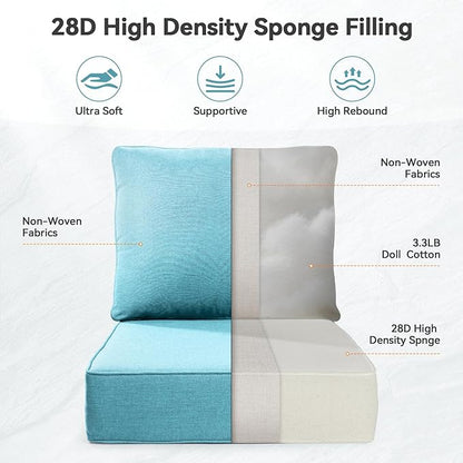 Luxury 6" Outdoor Cushions for Patio Furniture, 24x24x6" Thick Seat Cushion Set of 7, Fade Resistant Couch Chair Replacement Cushions High Density Deep Wicker Chair Cushion w/ Removable Cover, Teal
