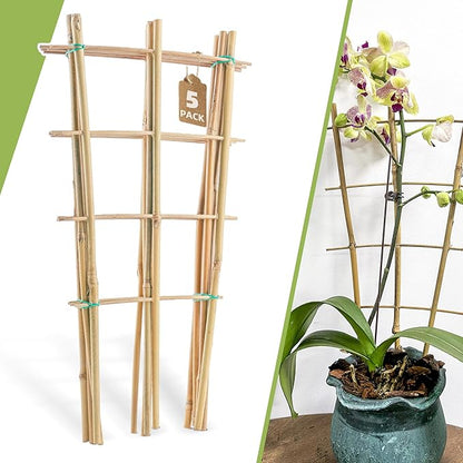 5 Pack 16" Bamboo Trellis for Climbing Plants-Natural Garden Ladder Fan -Shaped Plants Support Trellis for Potted Plant Decor in Door
