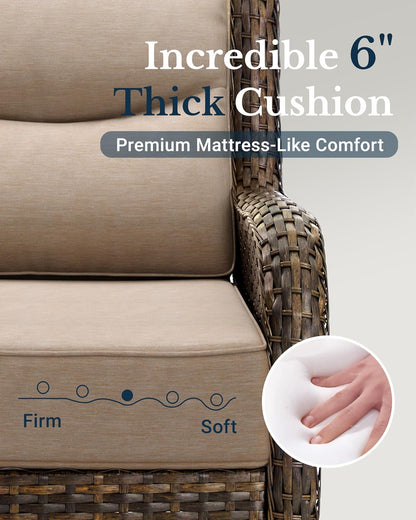 HILLGA Luxury Patio Furniture Set with 6-inch Thick Cushion, Outdoor Couch and High Back Swivel Rocker Patio Chairs, 10PCS Wicker Conversation Set for Deck Yard and Poolside, Beige (V2)