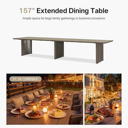 PURPLE LEAF 13 Pieces Outdoor Dining Set for 12, Aluminum Outdoor Patio Table and Chairs Set with Olefin Cushions, All-Weather Patio Dining Set for Garden or Deck, Beige