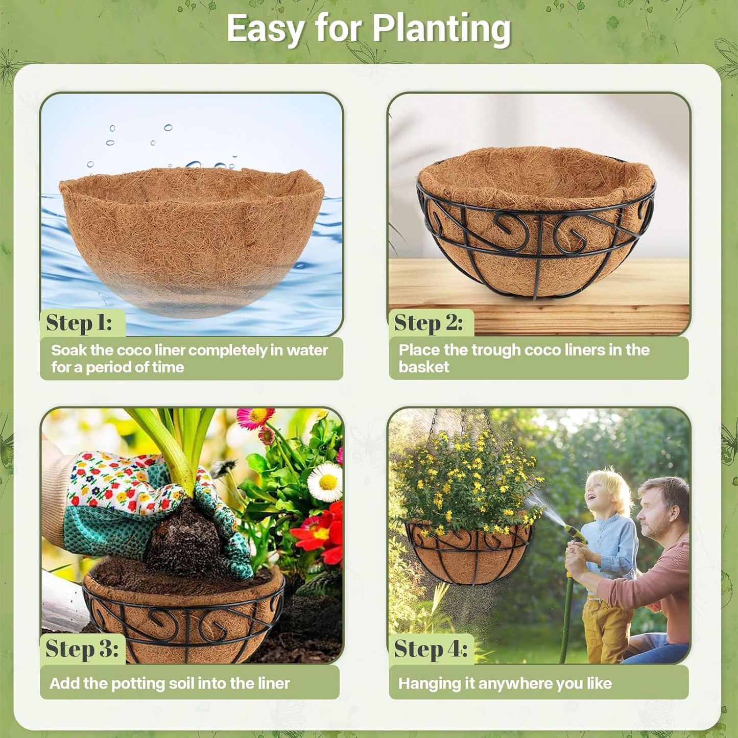 2 Pack 10 inch Metal Hanging Baskets for Plants Outdoor, Hanging Planters Basket with Coco Liners, Hanging Baskets Flower Pots for Garden, Patio, Deck, Porch Plants