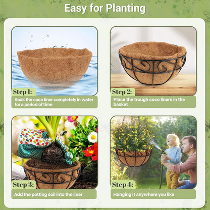 2 Pack 10 inch Metal Hanging Baskets for Plants Outdoor, Hanging Planters Basket with Coco Liners, Hanging Baskets Flower Pots for Garden, Patio, Deck, Porch Plants