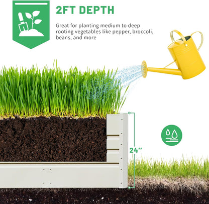 SnugNiture 2 Pcs 4x2x2FT Raised Garden Bed Galvanized Planter Garden Boxes Outdoor, Deep Root Planter Raised Bed for Vegetables Flowers Herbs,Beige White