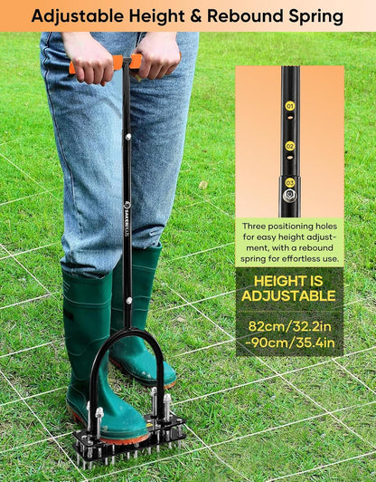 Lawn Aerator Tool, Manual Metal Spike Aerator Lawn Tool with Spring Base, Automatic Leaf and Dirt Cleaning, Grass Aerator for Lawn Care, Soil Loosening, Yard Aerating, Garden Tool