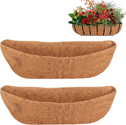 2 Pack 24 Inch Trough Coco Liner for Planters, Pre-Formed Coconut Coir Replacement Liner, Natural Coconut Fiber for Window Flower Box, Fence Flower Baskets, Garden Flower Pot