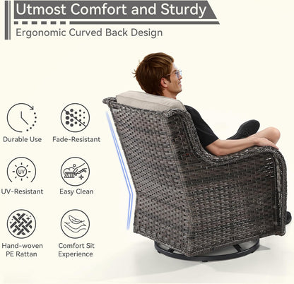 5 Pieces Outdoor Patio Furniture Set - Conversation Set Includes Wicker Swivel Rocker Chairs Set of 2, 2 Ottoman, 3 Seat Sofa, Suitable for Porch, Yard, Mixed Brown Rattan, Beige