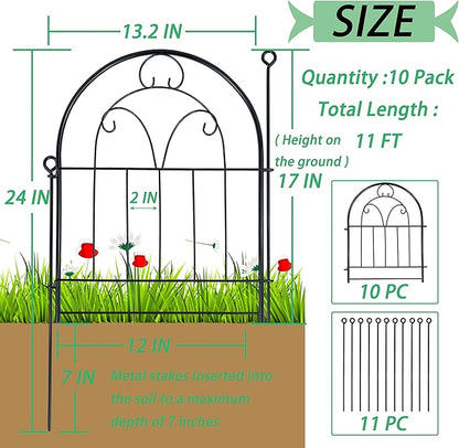 Garden Fence, 11ft(L) X 21in(H) 10 Pack Rustproof Metal No Dig Fence Panels, Garden Fencing Dog Fence Outdoor for Yard, Decorative Fences and Borders, Animal Barrier, Flower Bed, Patio