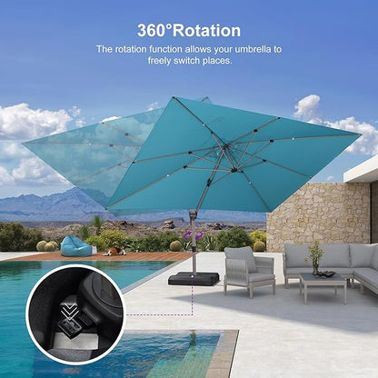 PURPLE LEAF Patio Umbrella with Base Included, 10‘×13’ Outdoor Aluminum Cantilever Umbrella with 360° Rotation, Aluminum Large Offset Umbrella for Outdoor Garden Pool, Turquoise Blue