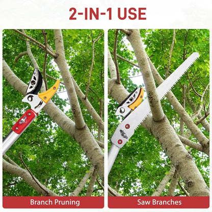 4-in-1 Pruners for Gardening, long handled pruners with Extendable Handle and Safety Lock, 4.4-7.2 Foot Telescopic Saw, Branch Trimmer and Fruit Picker with a Cutting Diameter of 1/2 Inch