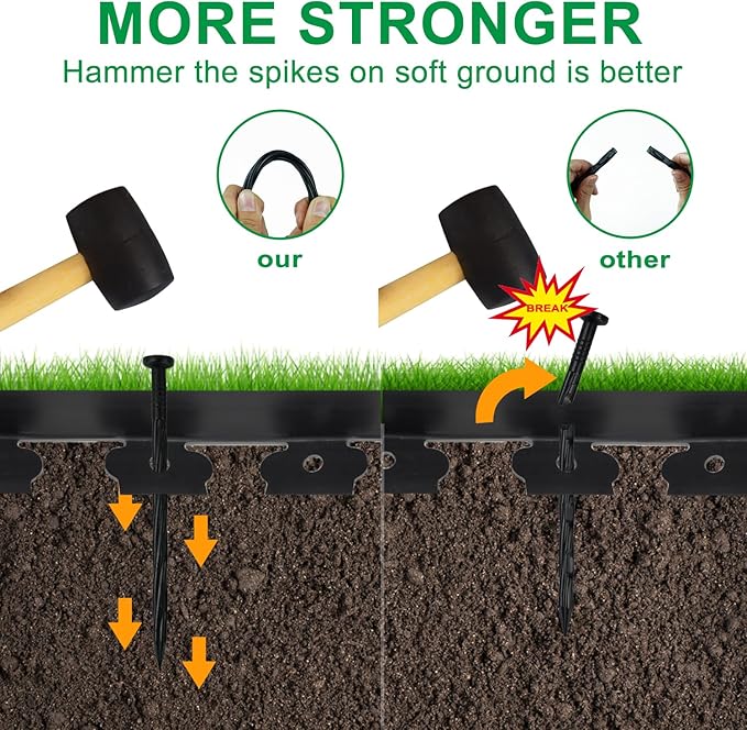 Hugeleaf Landscape Edging 2 Inch Tall, 30 Feet Garden Edging Border with 30pcs Stakes, Plastic Edging for Landscaping,Lawn,Flower Beds, Paver Edging (Black)