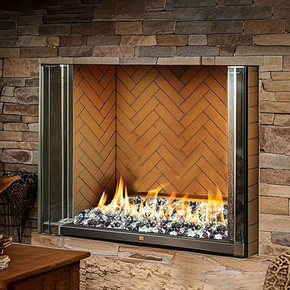 Skyflame 10-Pound Blended Fire Glass Diamonds for Fire Pit Fireplace Landscaping, 1/2 Inch Onyx Black, Crystal Ice, Amber Luster