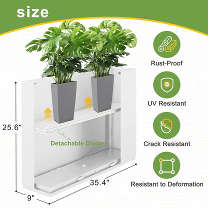 FENCY Metal Rectangular Planter Box Large Planters for Outdoor Plants, Tall Planters for Outdoor Plants with Drainage Holes, Rectangular Planters for Outdoor Plants (35.4" L x 9" W x 25.6" H,White)