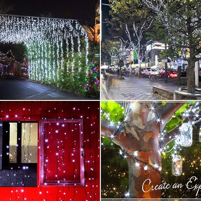 Solar String Lights Outdoor, 200LED 72Ft 8 Modes Outside Lights Solar Christmas Lights Waterproof Starry Fairy Lights Ambiance Lighting for Patio Garden Wedding Party Christmas Decor (White)