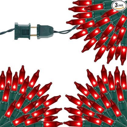 LJLNION 3 Sets Christmas Lights, 150 Count 33 FT Each Mini String Lights, Green Wire Fairy Lights, 120V UL Certified Connectable Xmas Tree Light for Holiday Winter Patio Party Outdoor Decoration, Red