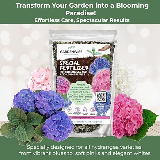 Slow Release Hydrangea Fertilizer with Iron & Sulfur – Indoor & Outdoor Soil Acidifier for Miracle Growth (1 qt)
