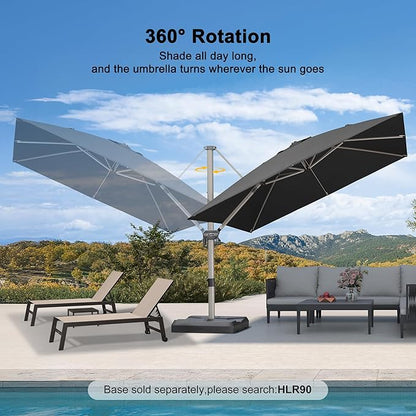 PURPLE LEAF 10' X 10' Patio Umbrella Outdoor Cantilever Umbrella, Aluminum Offset Umbrella with Champagne Frame and 360° Rotation for Pool Deck Garden, Black