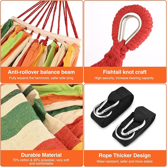 Bestrip Portable Hammock Single & Double Hammocks with Carrying Bag and 2 Tree Straps for Camping Travel Beach Outdoor 660lbs Capacity