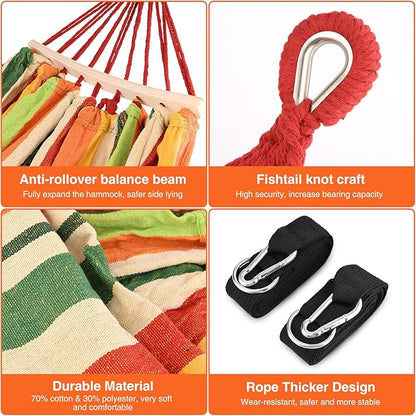 Bestrip Portable Hammock Single & Double Hammocks with Carrying Bag and 2 Tree Straps for Camping Travel Beach Outdoor 660lbs Capacity