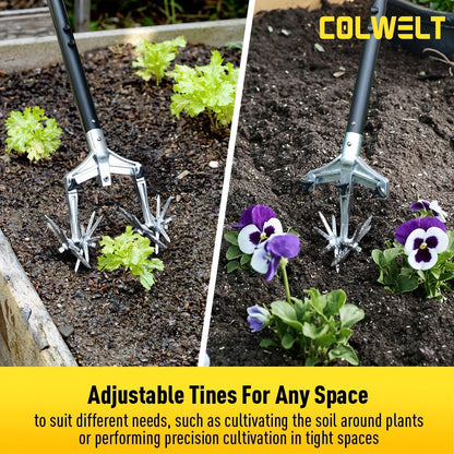 Colwelt Rotary Cultivator Garden Tool 61’’, Hand Tiller Garden Tool with Detachable Aluminum Tines, Cultivators for Gardening Soil or Reseeding Grass, Manual Cultivators & Tillers for Flowers Beds