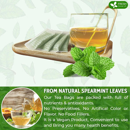 FreshDrinkUS, Premium 45 Spearmint Tea Bags, 100% Natural Spearmint Leaves. Loose Leaf Spearmint Herbal Tea. Spearmint Leaf Tea. No Sugar, No Caffeine, No Gluten, Vegan.