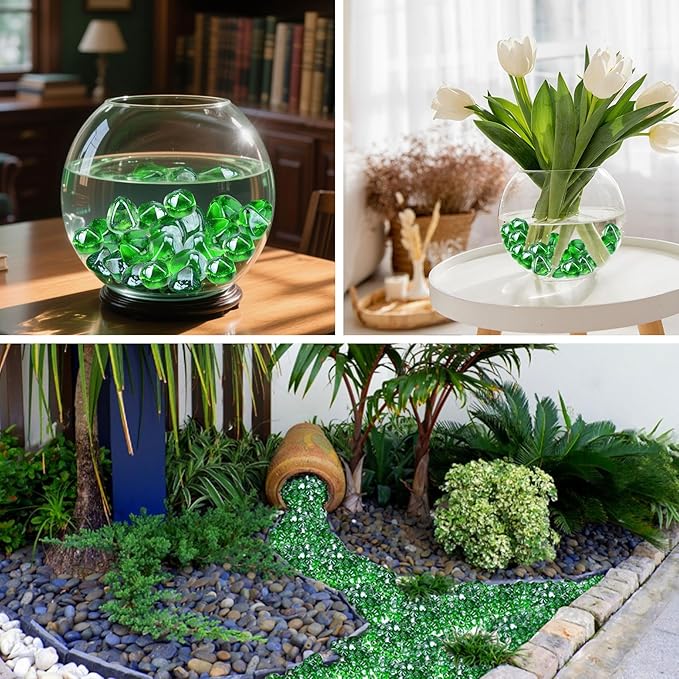 Skyflame 10-Pound Fire Glass Diamonds for Fire Pit Fireplace Landscaping, 1/2 Inch Reflective Glass Fire-Diamonds, Emerald Green