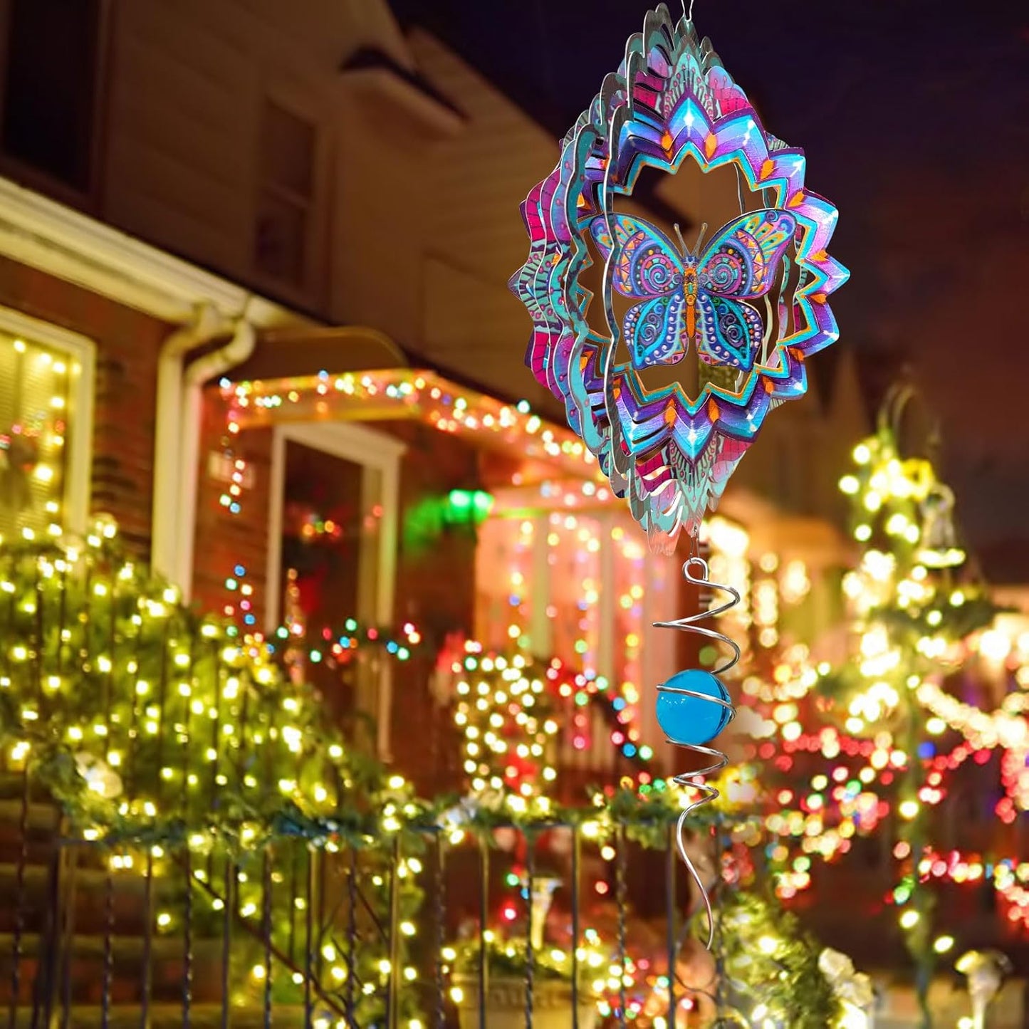 FONMY Wind Spinner Butterfly 12 inch 3D Stainless Steel Wind Sculpture Worth Gift Christmas Decor. Laser Cut Metal Art Geometric Pattern - Hanging Mandala Wind Spinners, Kinetic Yard Art Decorations