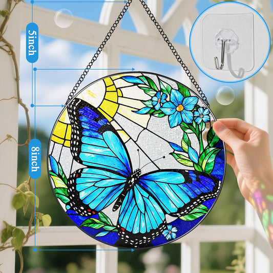Stained Glass Window Hanging, 8 Inch Sun Catchers Indoor Window, Butterfly Suncatchers for Windows Doors Home Decoration and Christmas, Festival, Housewarming, Mother's Day, Birthday, Gift for Women