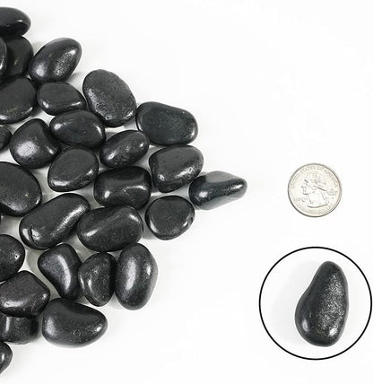 StoneCreek 24 LBS River Rocks(2 x 12 LBS Bags), Large Size, Decorative Garden Stones for Plant Landscaping, Polished Gravel Filler Pebbles for Home Decoration, Vases, Succulents(Black Pebbles)